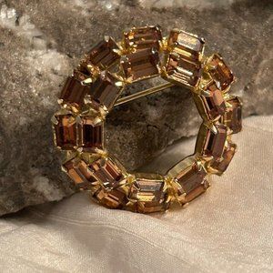 Vintage Smokey Quartz Coloured Rhinestone Brooch